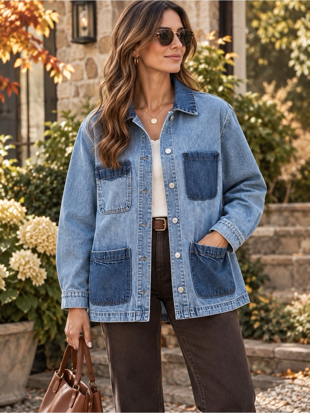 Old Navy Two Tone Denim Chore Jacket Medium Wash Utility Workwear M